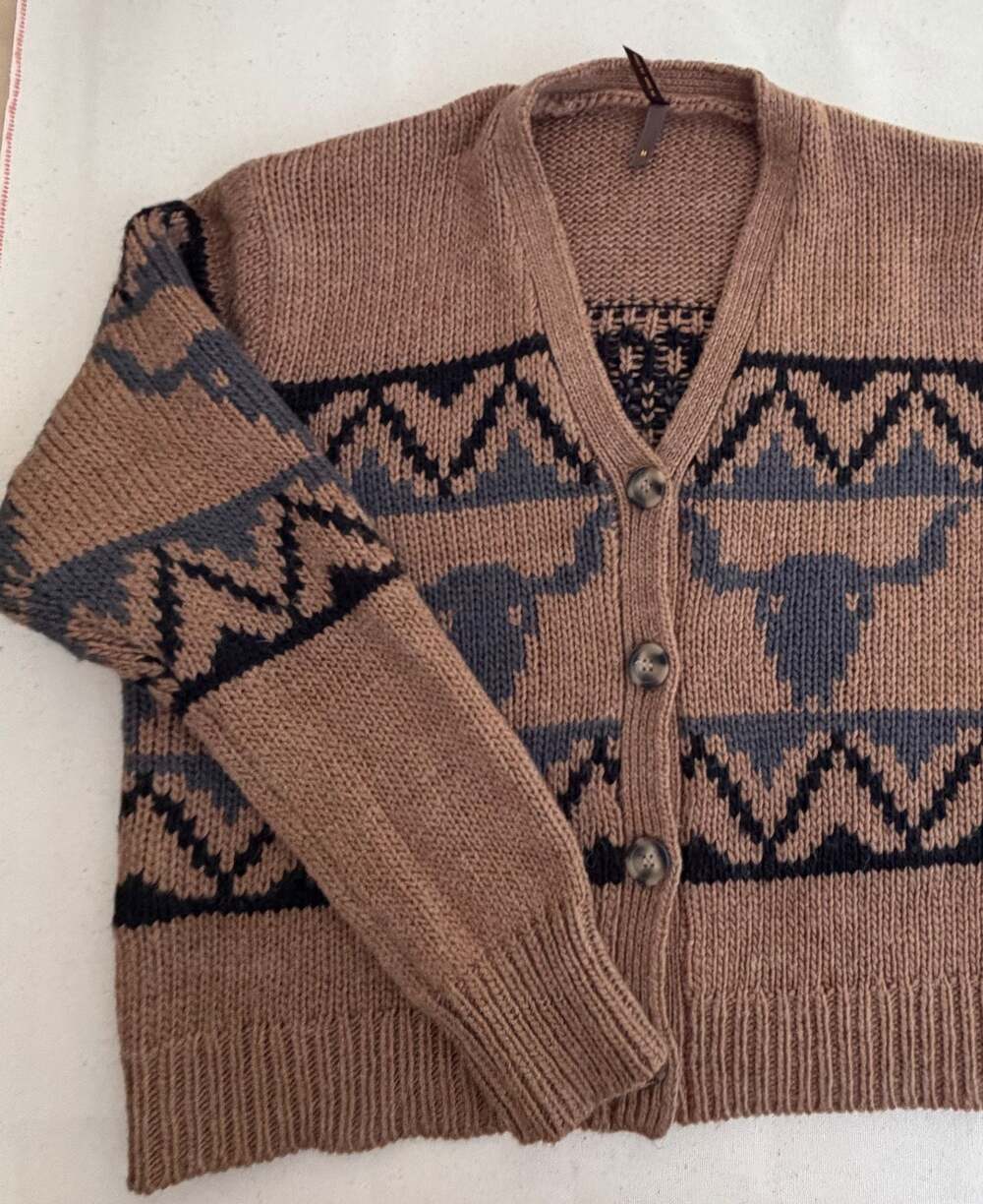 Stetson Steer Head Cropped Cardigan Brown Size M - Picture 7 of 14